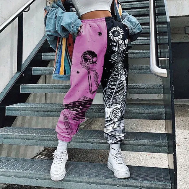 2021 New!!! Women's Skull Pattern Print Harajuku Sport Trouser Casual Streetwear Sweatpants Size 3XL