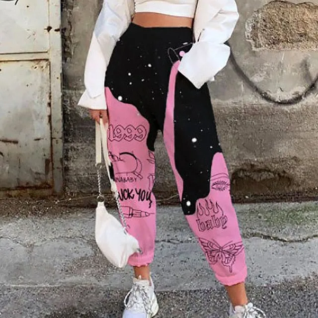 2021 New!!! Women's Skull Pattern Print Harajuku Sport Trouser Casual Streetwear Sweatpants Size 3XL