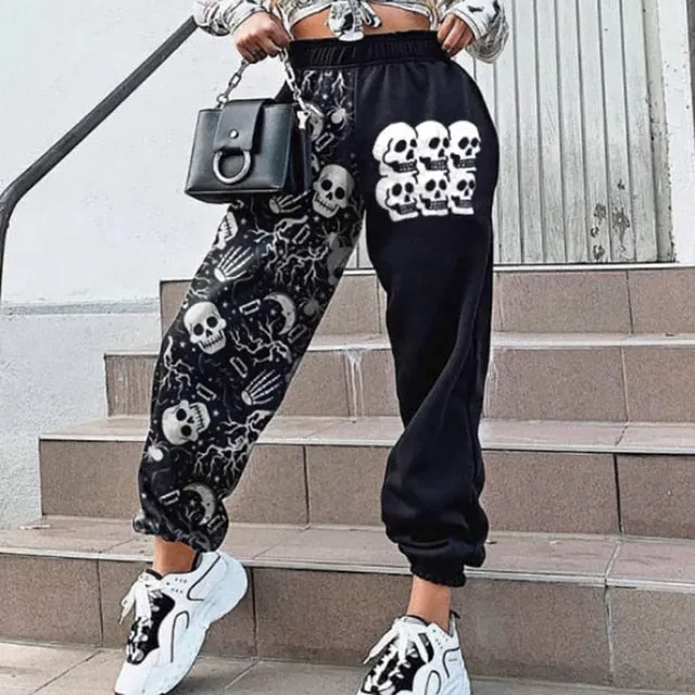 2021 New!!! Women's Skull Pattern Print Harajuku Sport Trouser Casual Streetwear Sweatpants Size 3XL