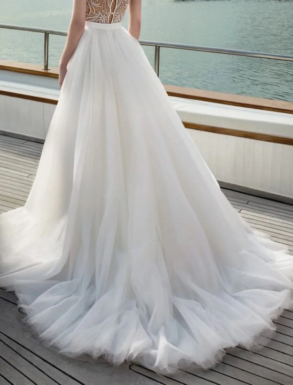 Beach Casual Wedding Dresses A-Line Separates Separates Court Train Tulle Bridal Skirts Bridal Gowns With Split Front Solid Color