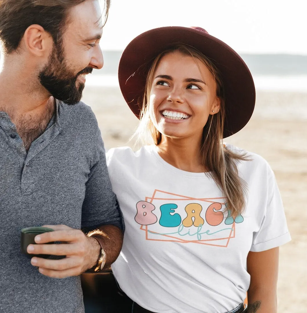 Beach Life Tank, Casual Summer Style Top, Colorful Typography Tee, Trendy Coastal Fashion Shirt