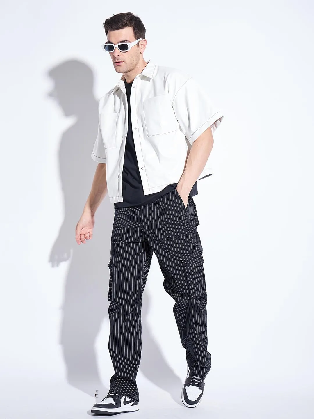 Black Pin Striped Cargo Pants