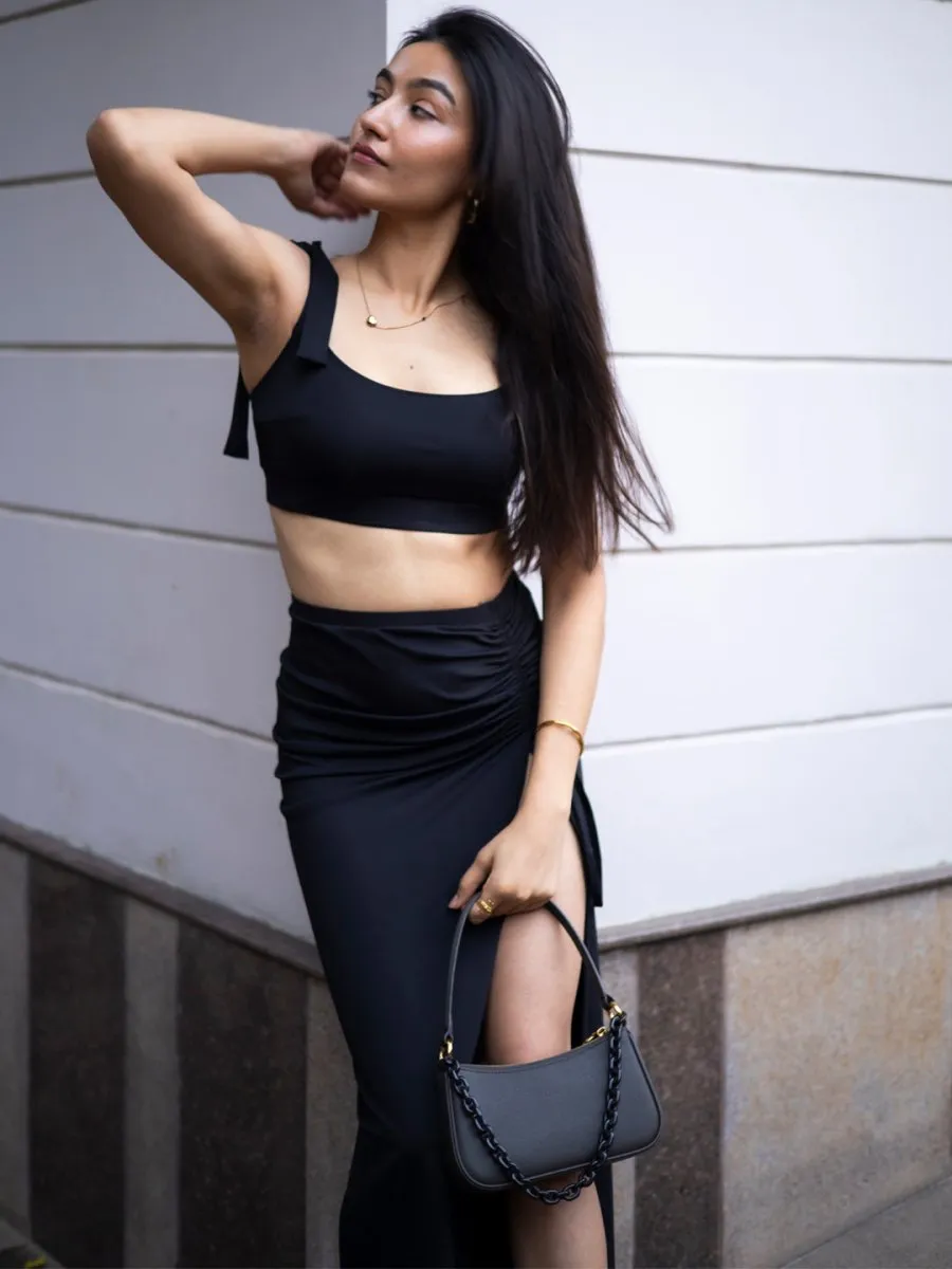 Black Solid Skirt Set