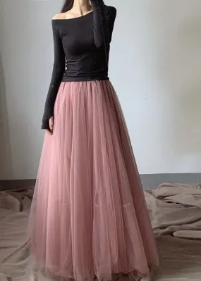 Bohemian Pink Exra Large Hem Lengthen Tulle Beach Skirts Fall LY9433