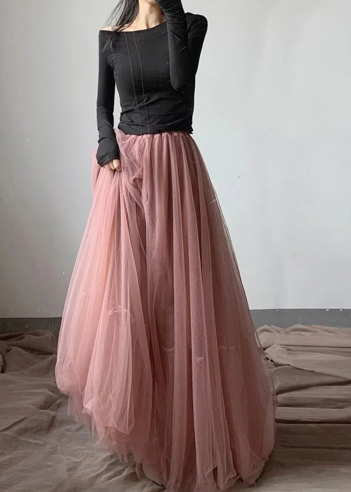 Bohemian Pink Exra Large Hem Lengthen Tulle Beach Skirts Fall LY9433