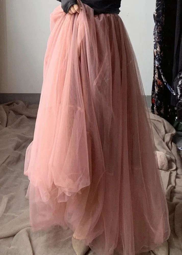 Bohemian Pink Exra Large Hem Lengthen Tulle Beach Skirts Fall LY9433