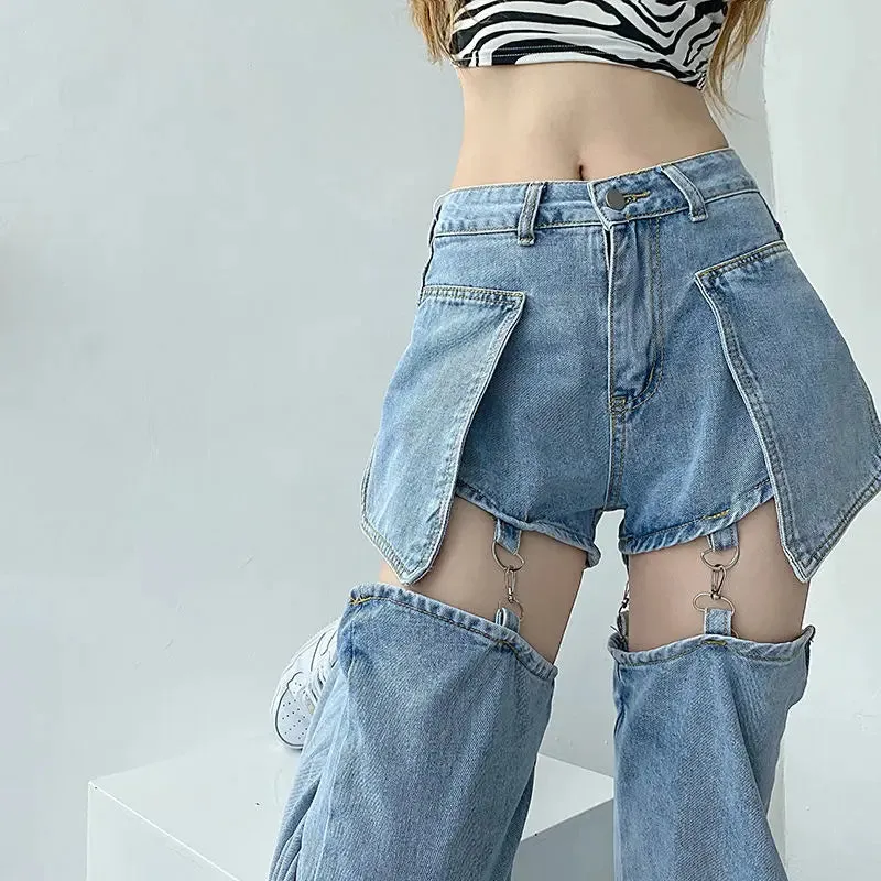 Bonnyshow Women Jeans Hole Ripped High Waist Denim Harajuku Wide Leg Loose Ins Chic BF Vintage Casual Female Pants Baggy Trousers