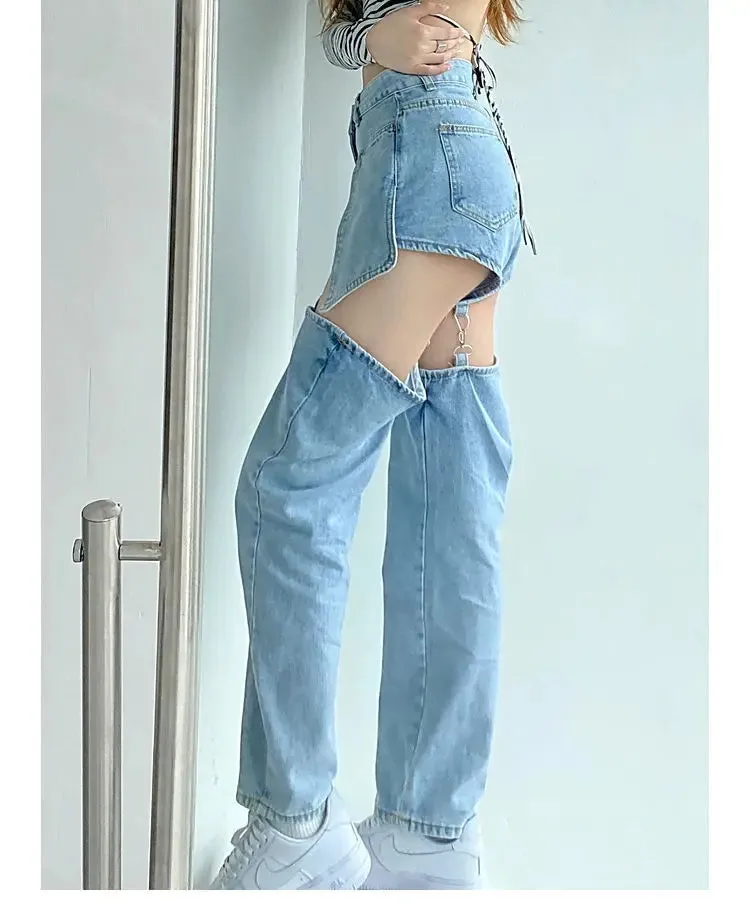 Bonnyshow Women Jeans Hole Ripped High Waist Denim Harajuku Wide Leg Loose Ins Chic BF Vintage Casual Female Pants Baggy Trousers