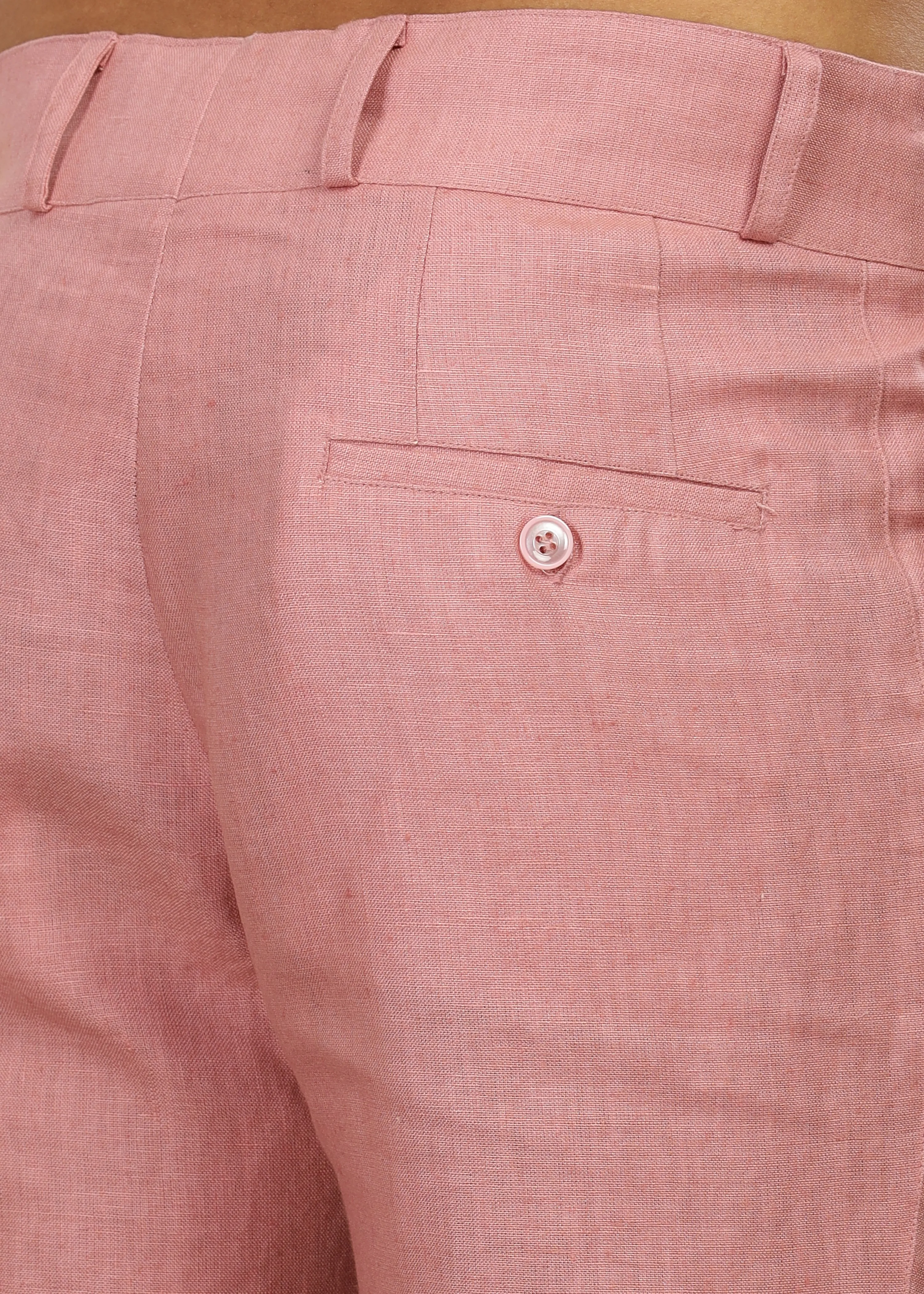 Brandon Double Button Broad Pure Linen Trousers - Rose Pink