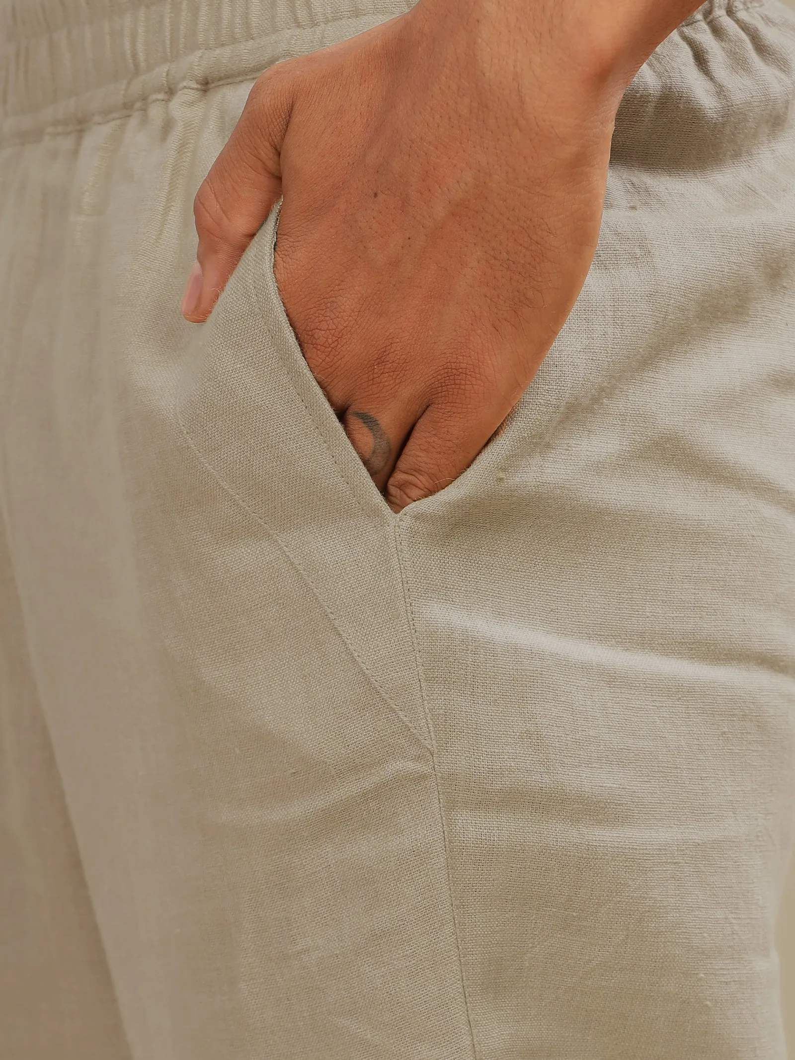 Breeze- Linen Casual Elastic Pants - Ecru