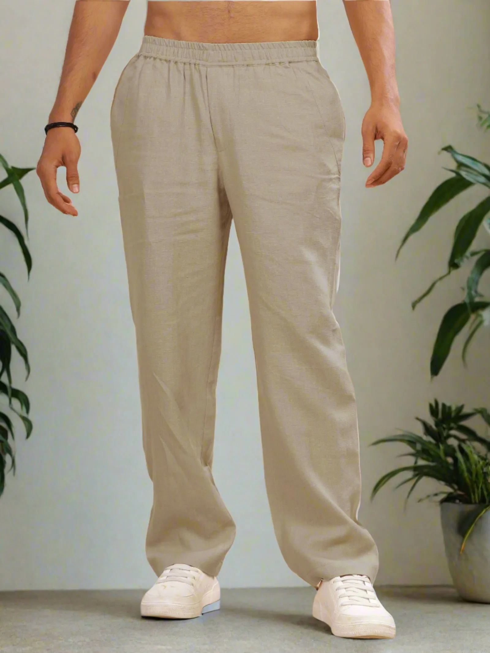 Breeze- Linen Casual Elastic Pants - Ecru