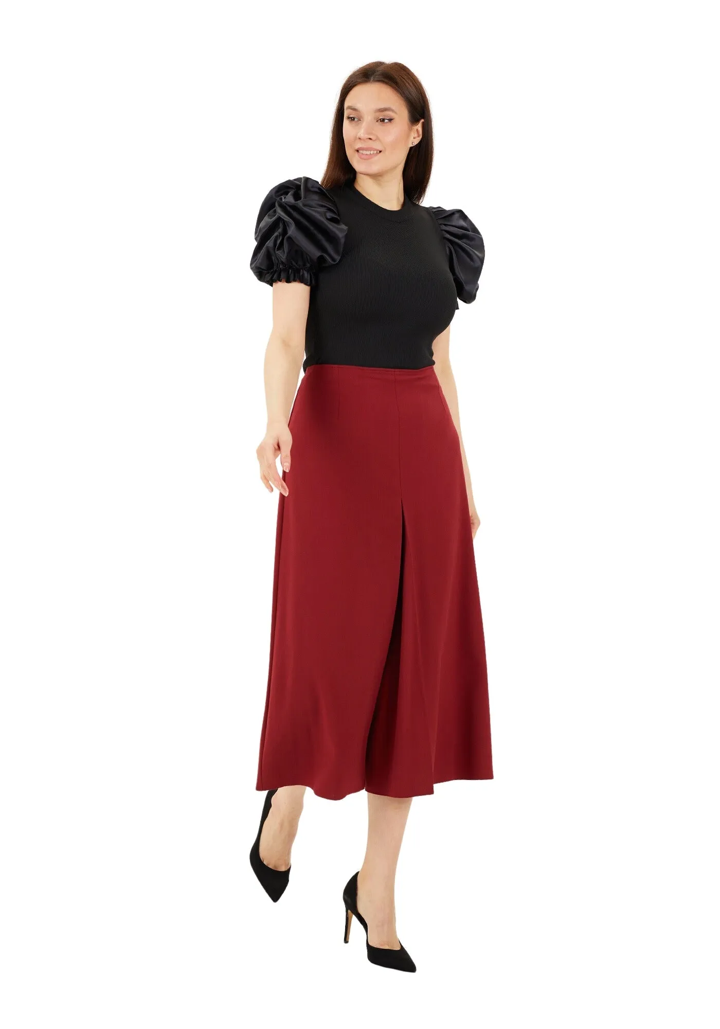 Burgundy Cropped Palazzo Pants