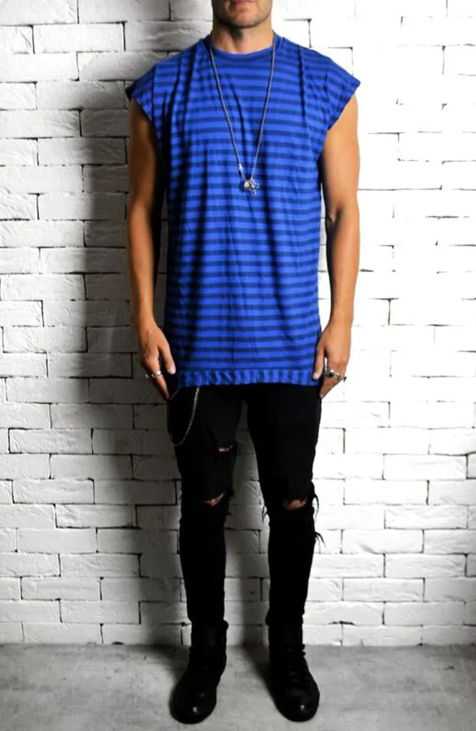 Cap Sleeve T-Shirt - Blue Stripe