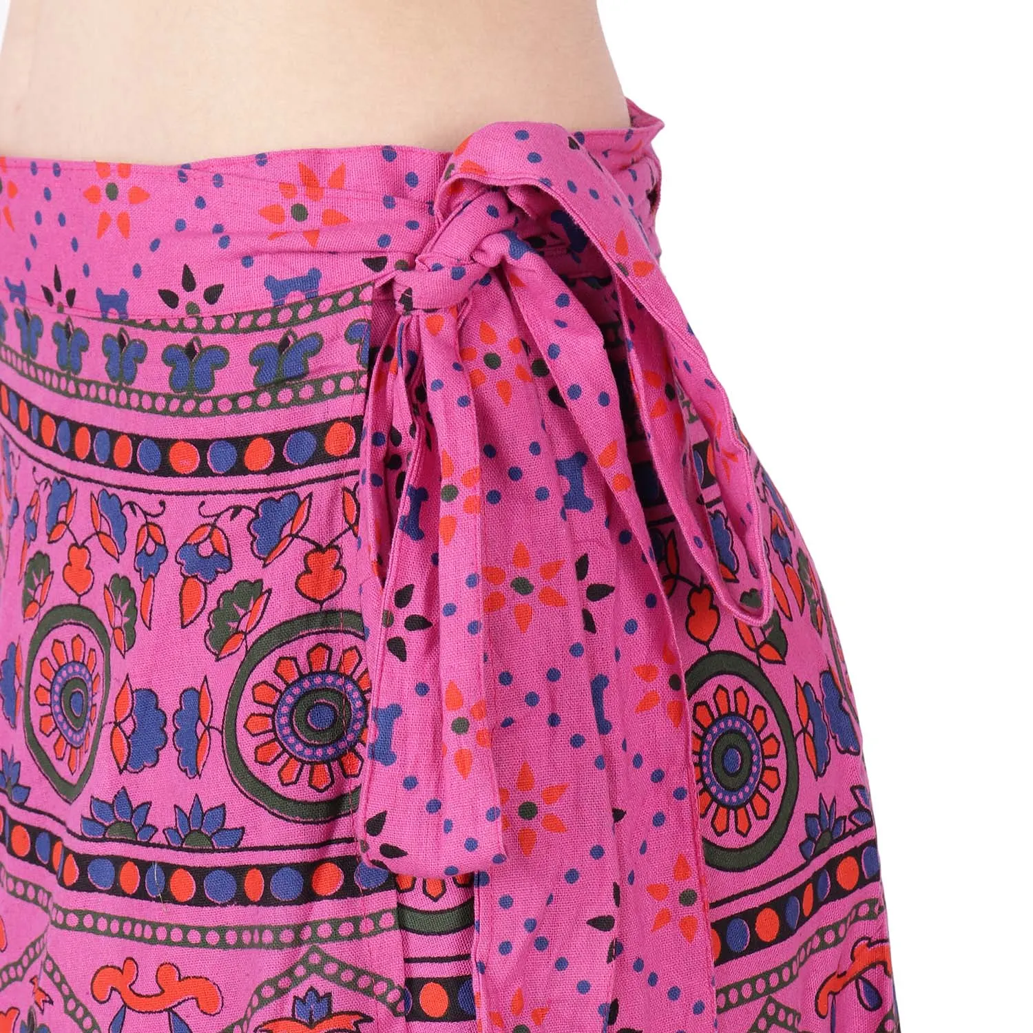 Cotton Printed Wrap Around Skirt Women's India Clothes (Pink, One Size)