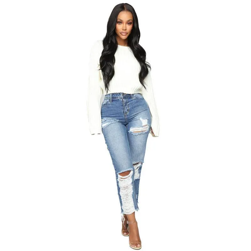 custom high-rise ripped jeans