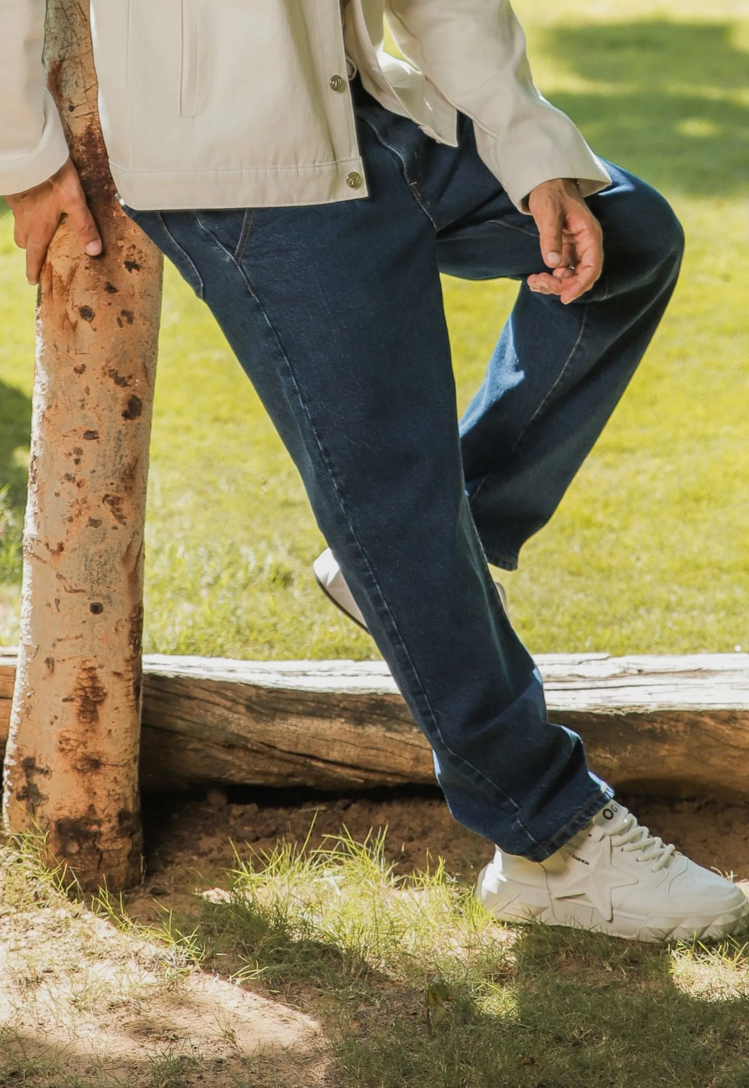 Dark Blue Urban Pleat Relaxed Jeans