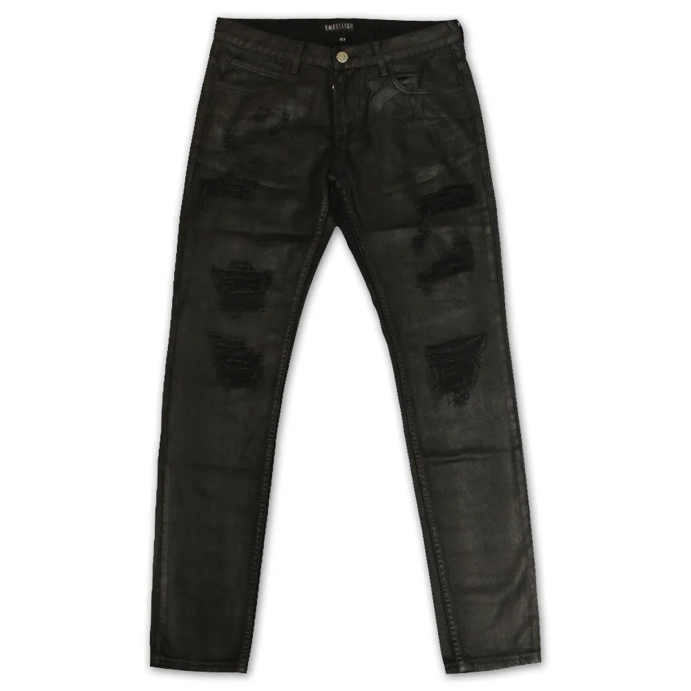 Embellish Phantom Ripped Standard Denim Jeans Black Wax