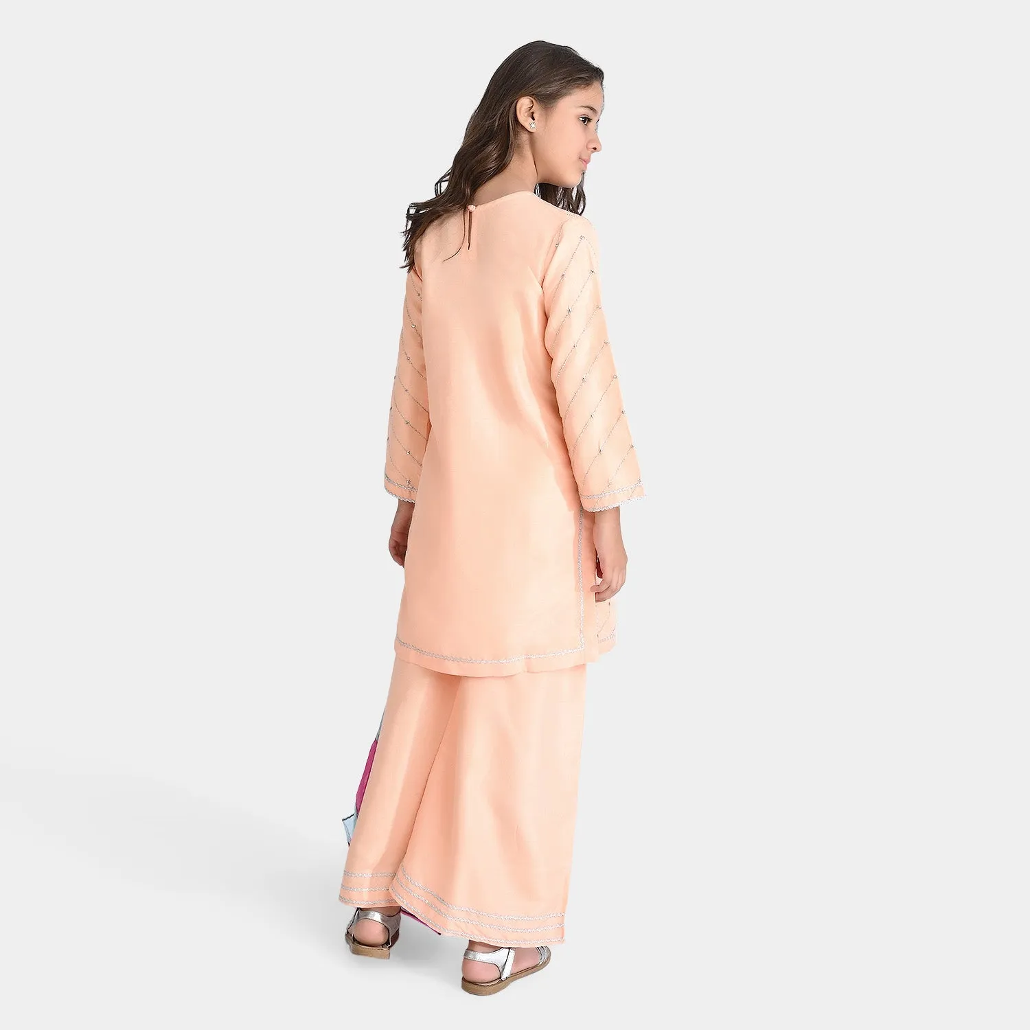 Girls Raw Silk 3Pcs Delicate-Peach