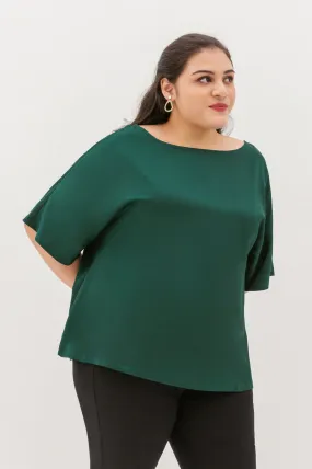 Isla Boat-Neck Flare Sleeve Blouse In Emerald Green