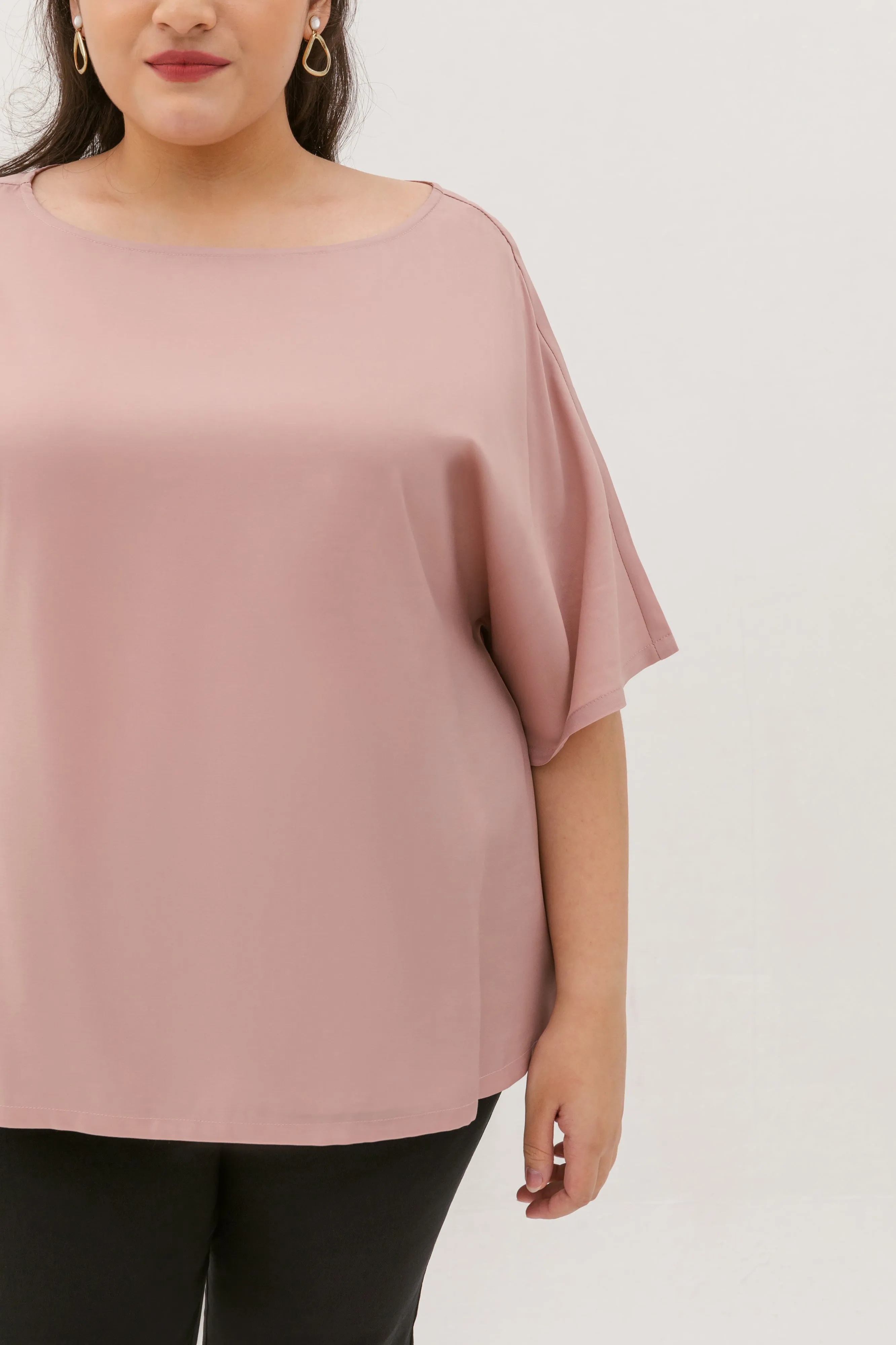 Isla Boat-Neck Flare Sleeve Blouse In Rose Gold