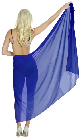 LA LEELA Sheer Chiffon Women Wrap Beach Sarong Solid swimsuit wrap skirts full long Blue_T242 78"X39"