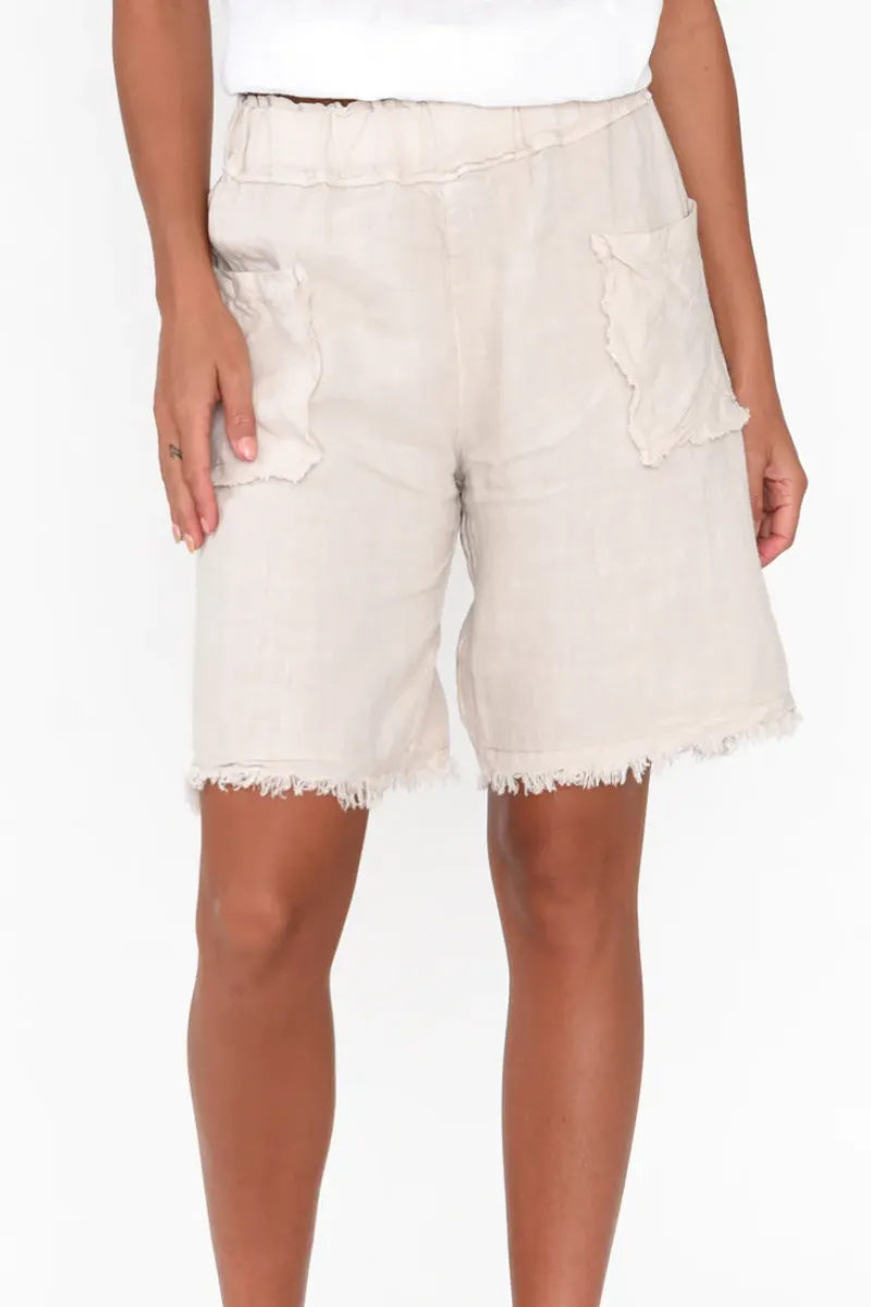 La Strada Frayed Italian Linen Shorts