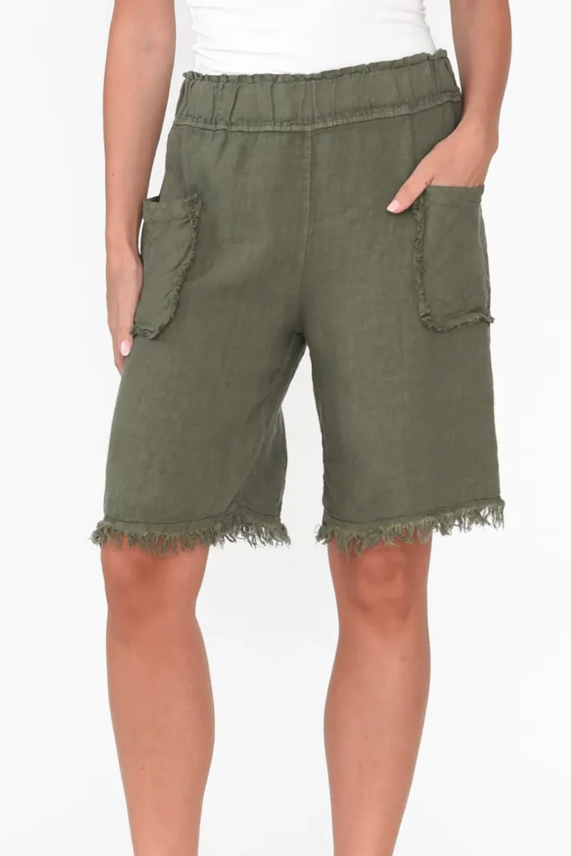 La Strada Frayed Italian Linen Shorts