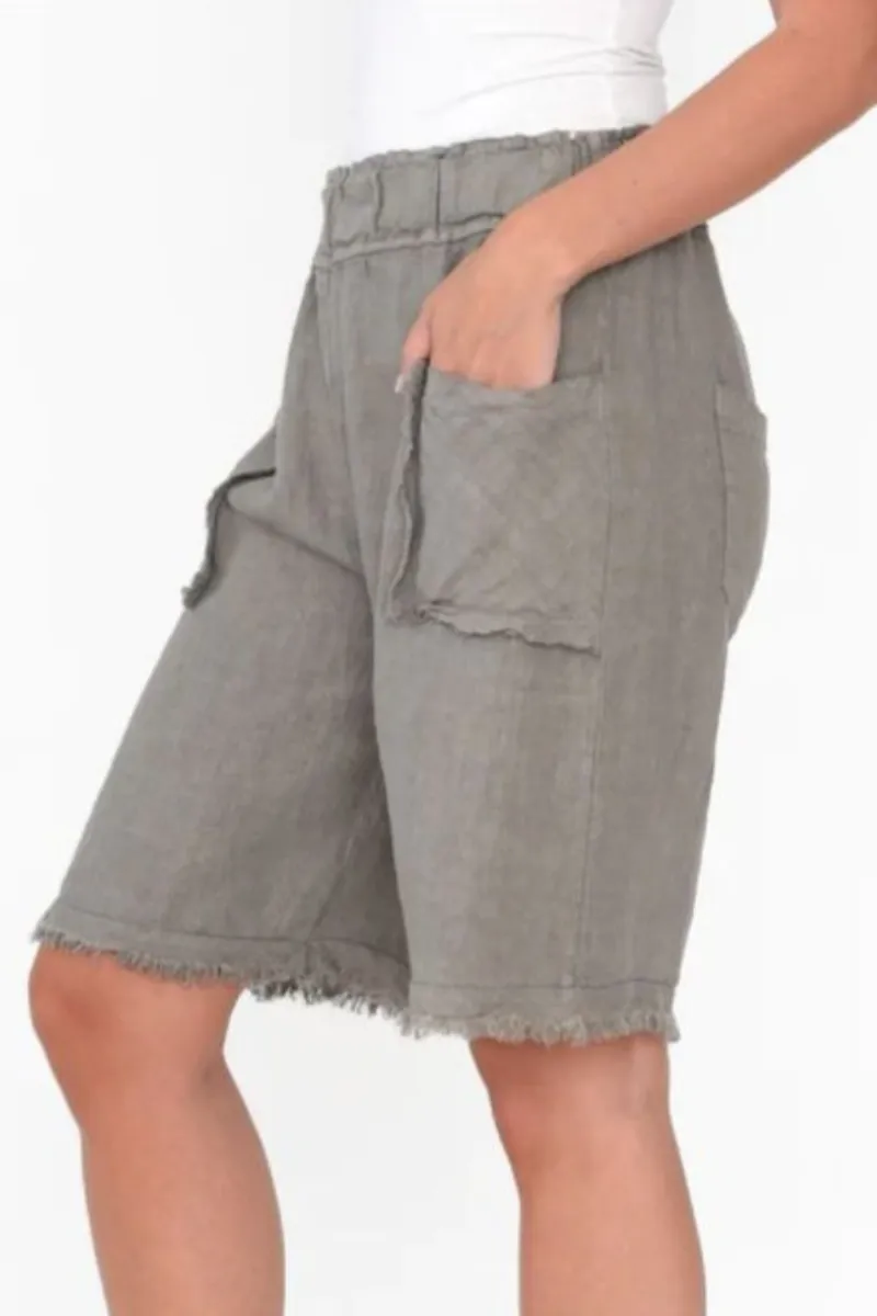 La Strada Frayed Italian Linen Shorts