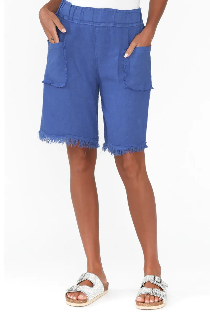 La Strada Frayed Italian Linen Shorts