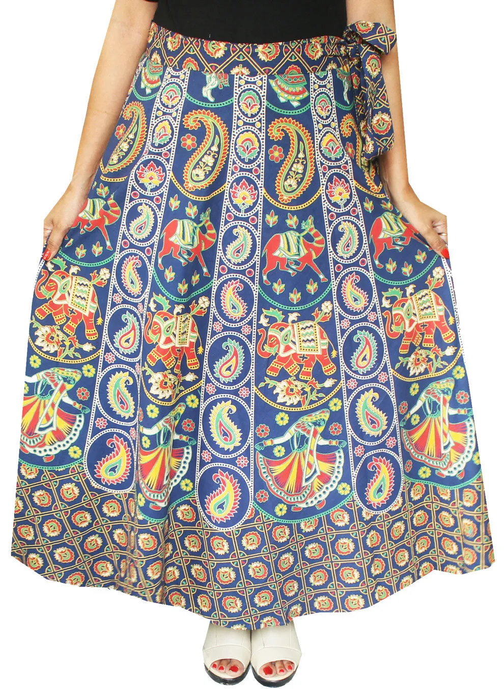 Long Cotton Wrap Around Skirts  India Women (Blue)