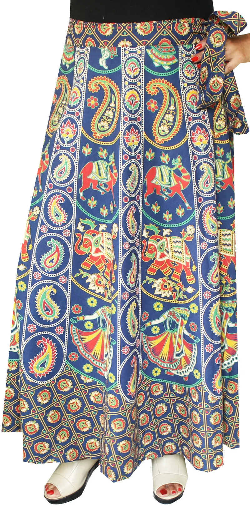 Long Cotton Wrap Around Skirts  India Women (Blue)