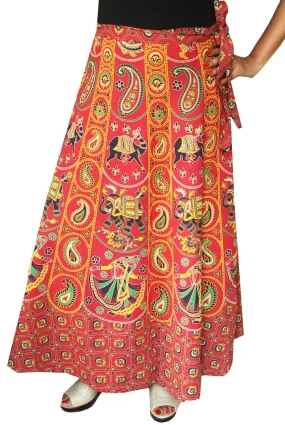 Long Cotton Wrap Around Skirts India Women (Red)