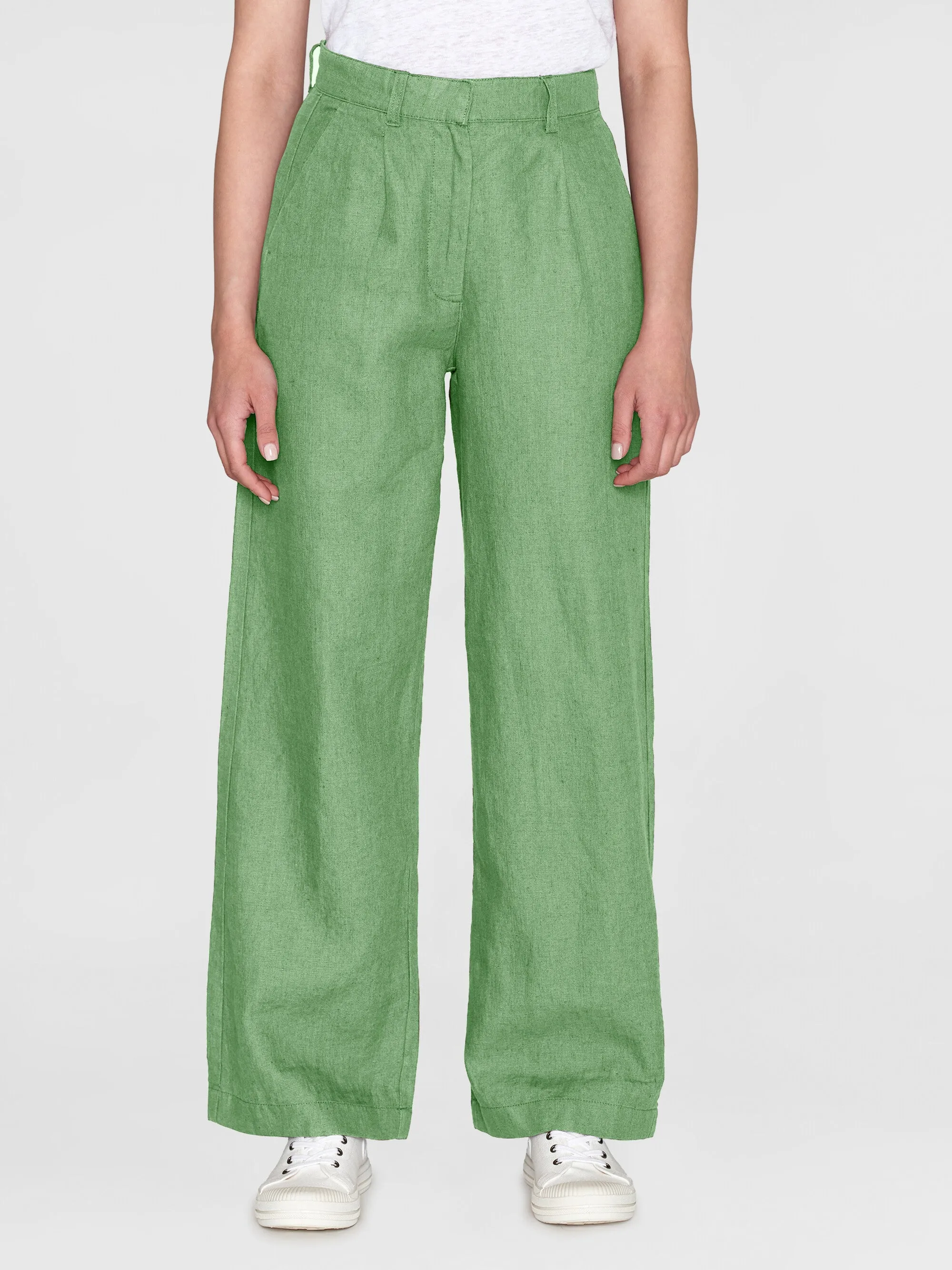 Loose natural linen pants - Shale Green