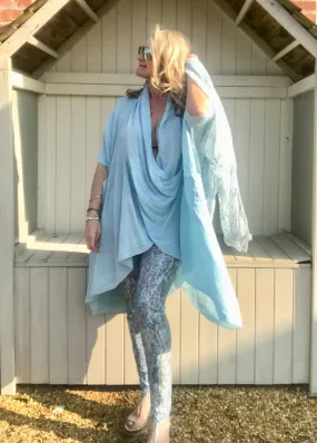 Luxury Lace Leggins in Turquoise and Grey by Feathers Of Italy One Size