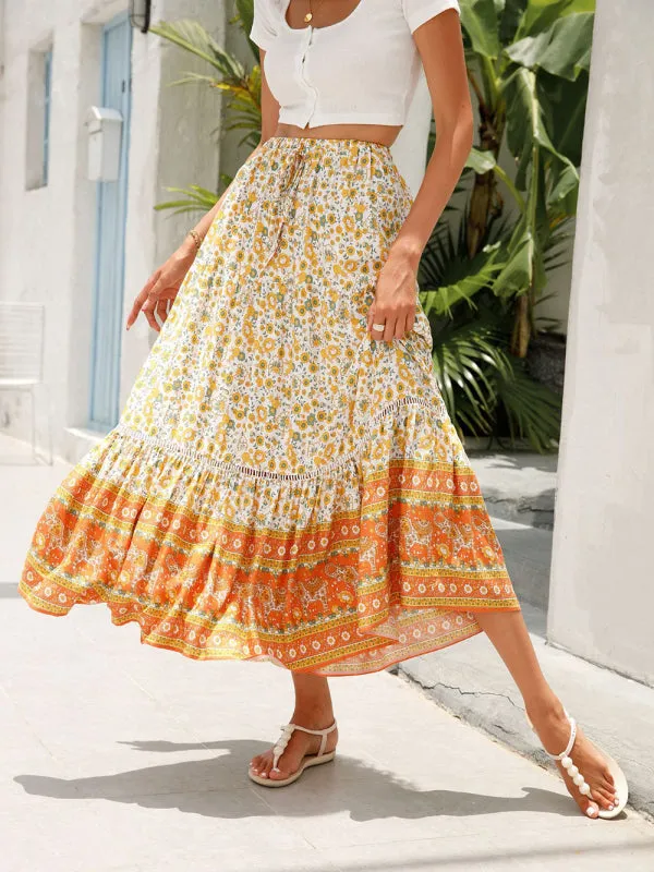 Maxi Cotton Bohemian Beach Resort Skirt