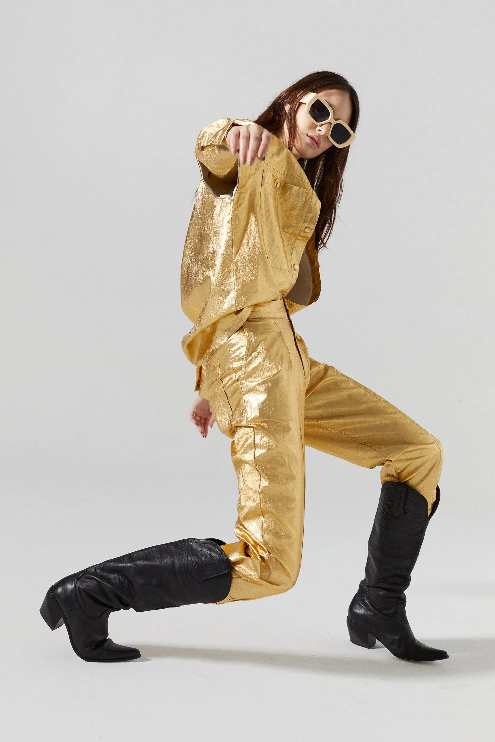 Mercer Metallic Linen Pants - Gold