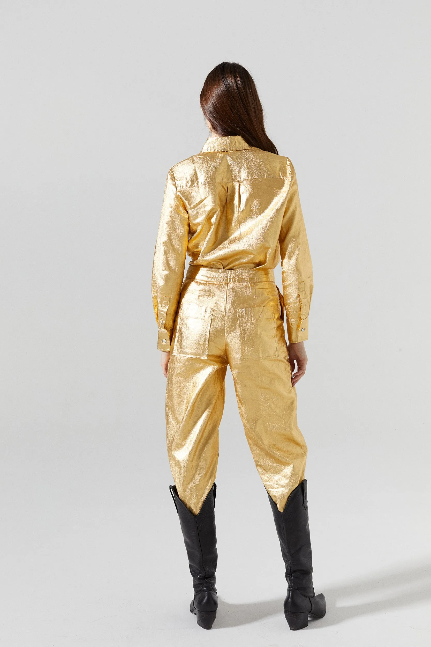 Mercer Metallic Linen Pants - Gold