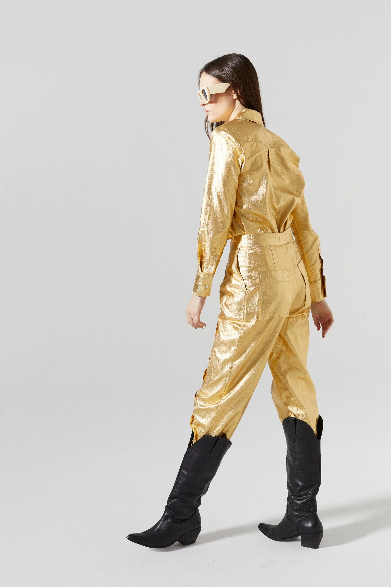 Mercer Metallic Linen Pants - Gold