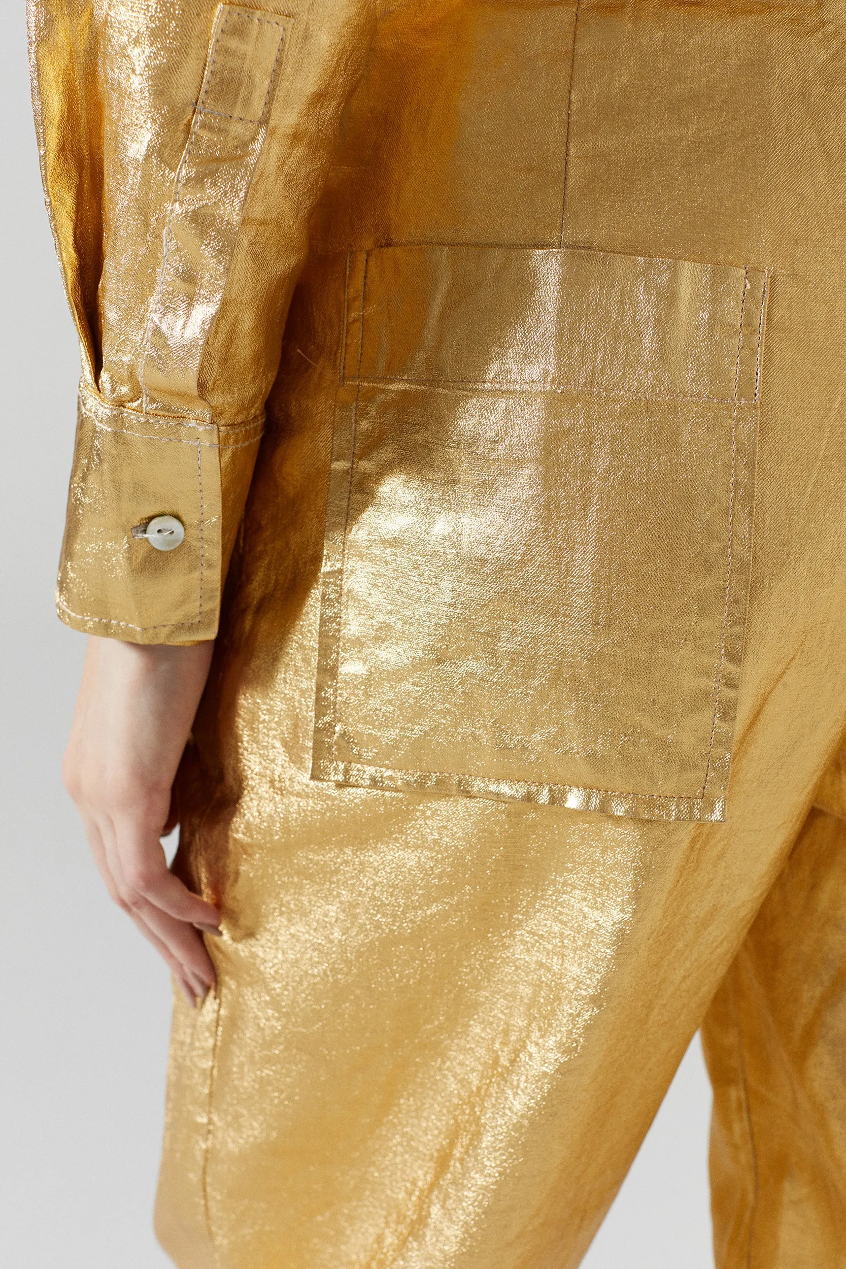 Mercer Metallic Linen Pants - Gold