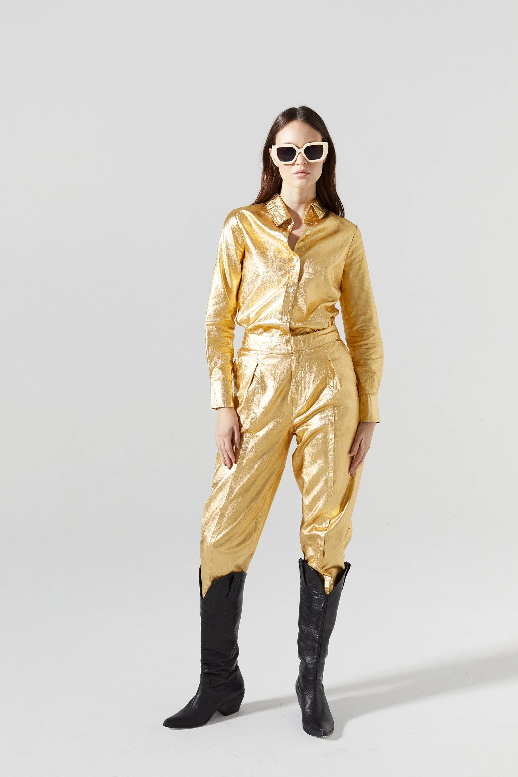 Mercer Metallic Linen Pants - Gold