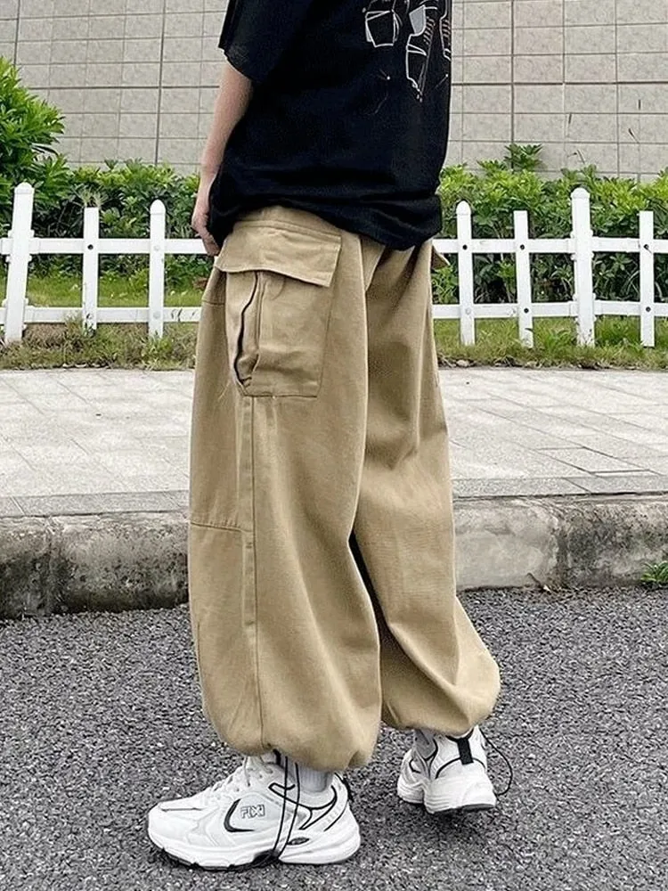 Pantalon cargo baggy vintage à poches plissées