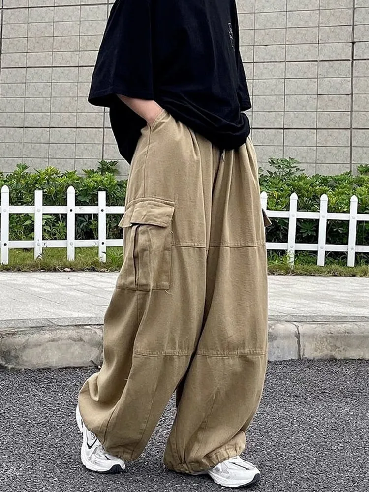 Pantalon cargo baggy vintage à poches plissées