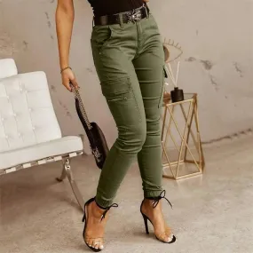 Plus Size Cargo Pants Women Solid Zipper Pocket Design Cargo Pants