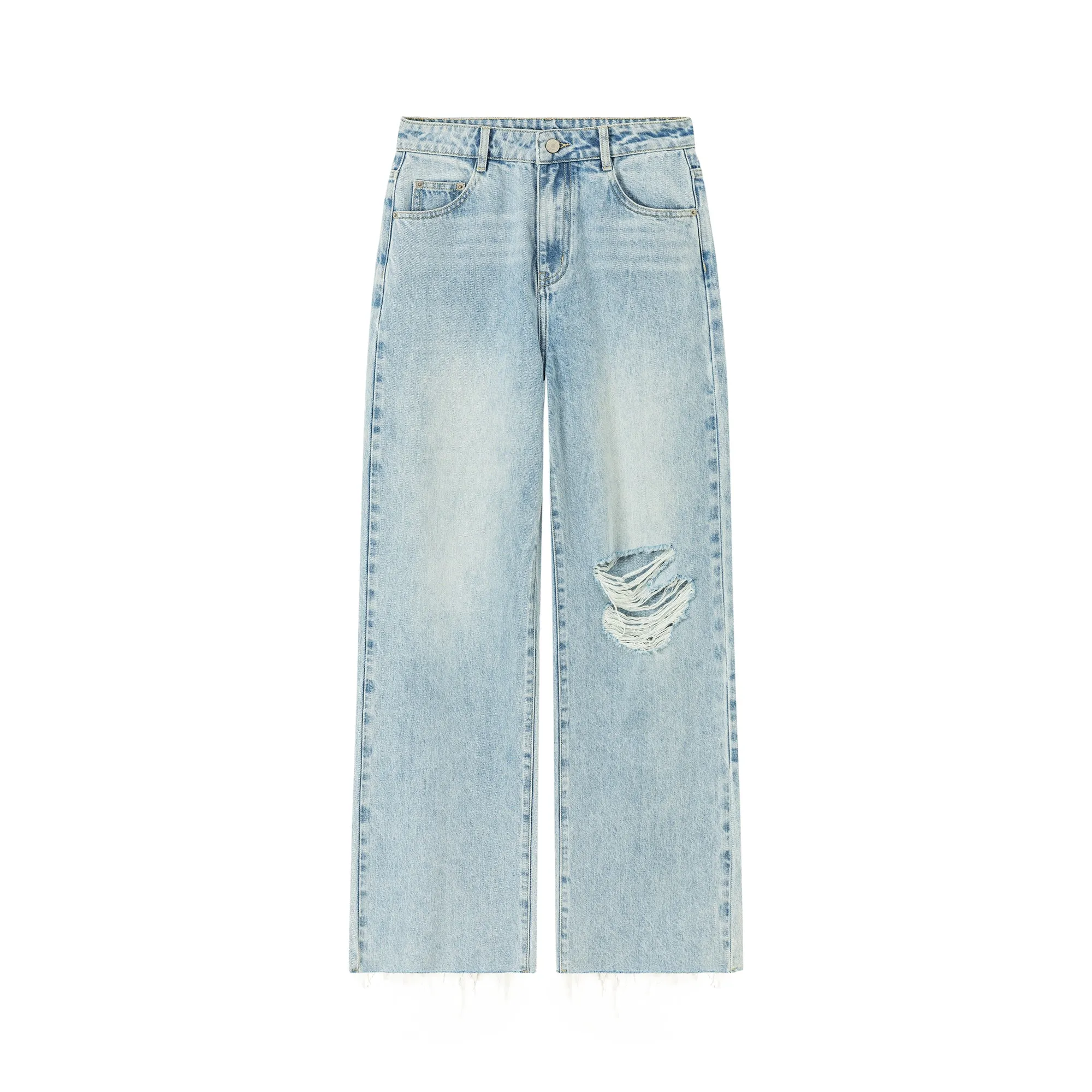 Raw Hem Ripped Loose Fit Wide Denim Jeans