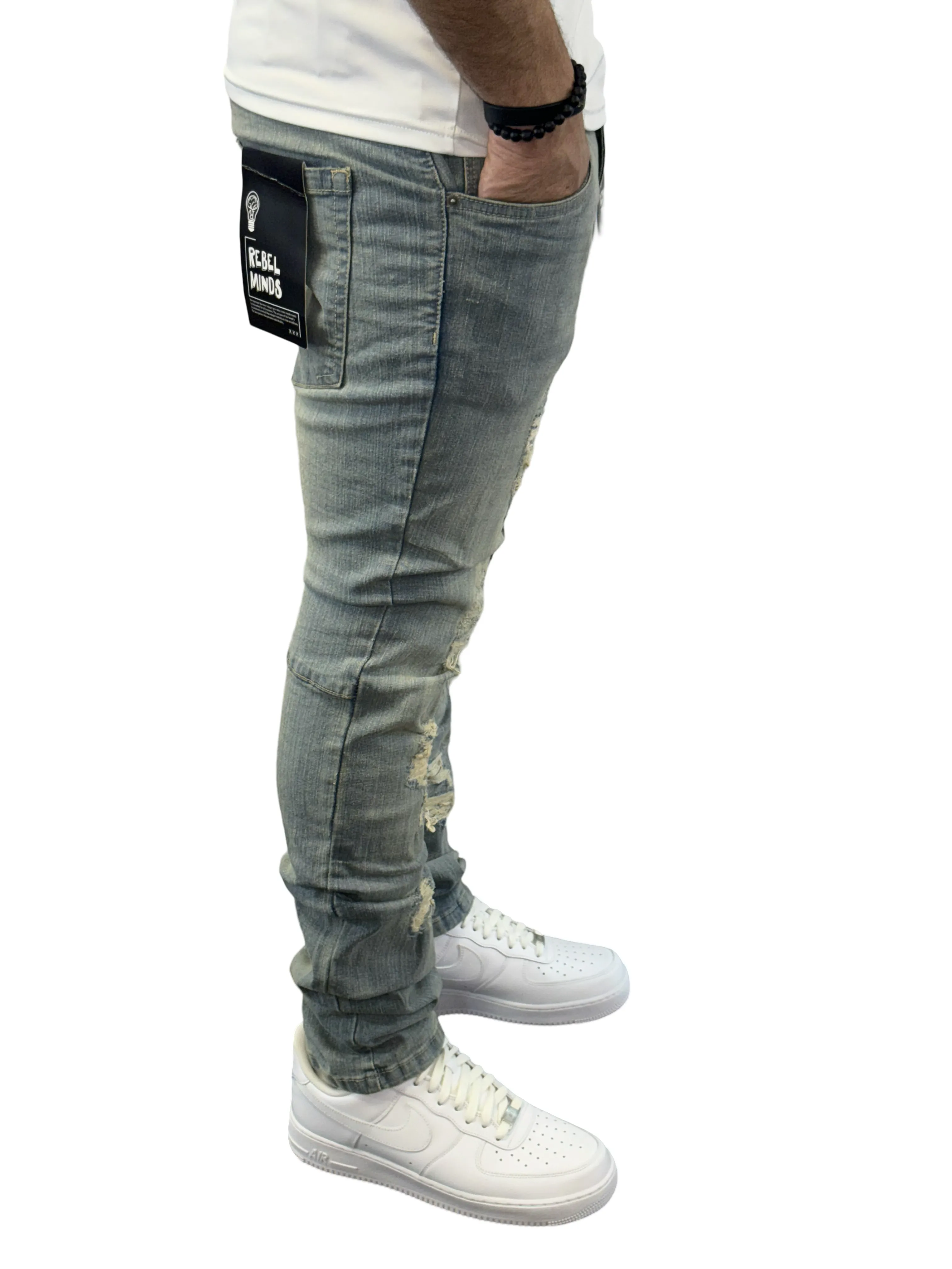 Rebel Minds - Ripped and Repaired Jeans - Slim Fit - Vintage