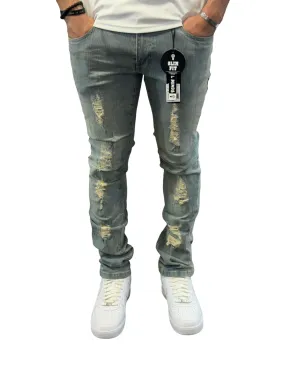 Rebel Minds - Ripped and Repaired Jeans - Slim Fit - Vintage