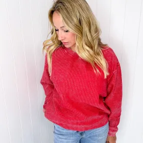 Red Snow Washed Oversized Luxe Soft Corded Crewneck Pullover