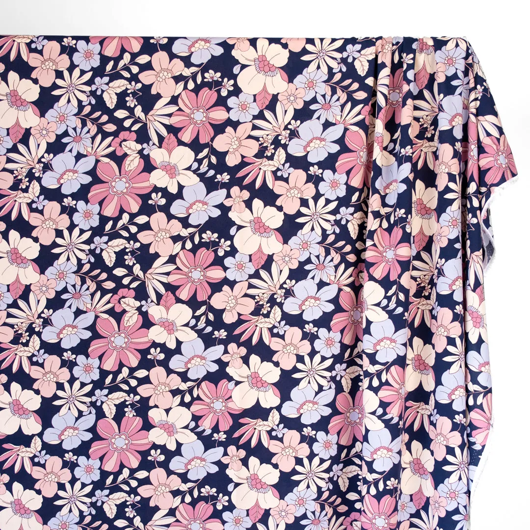 Storybook Florals Viscose Poplin - Navy/Mauve/Pale Sky