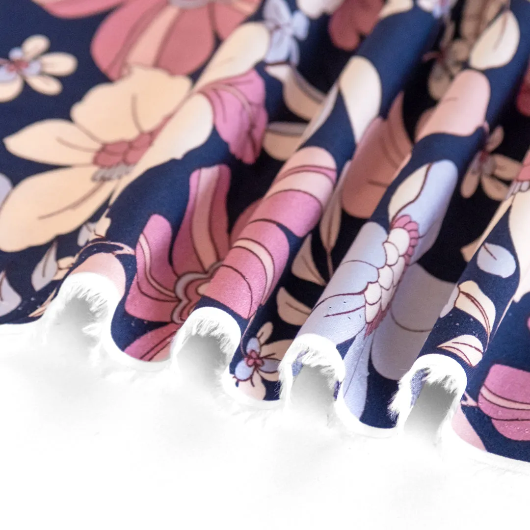 Storybook Florals Viscose Poplin - Navy/Mauve/Pale Sky