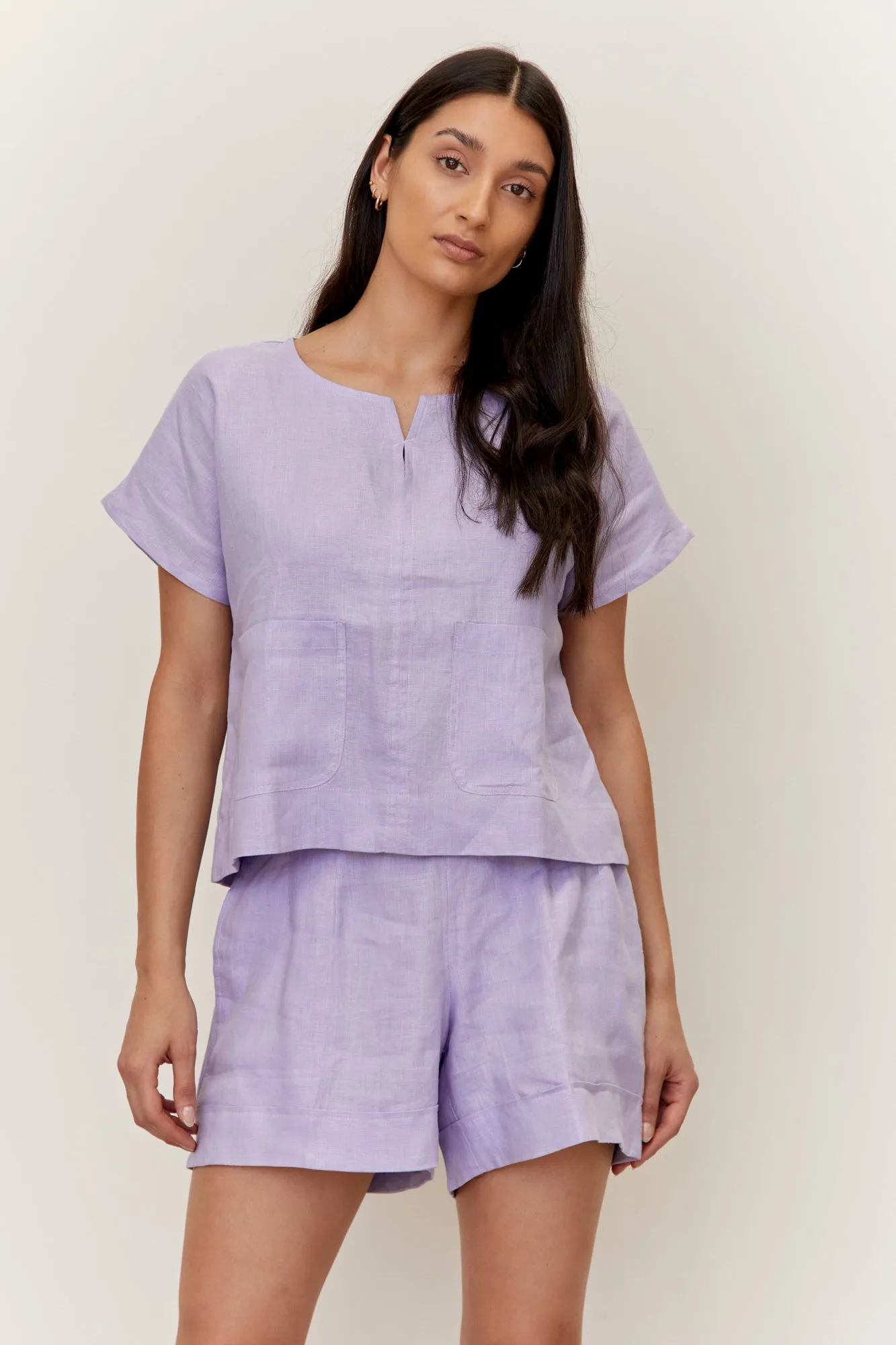 Venice Linen Shorts Lilac